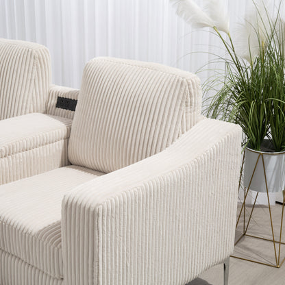 Divano componibile modulare in velluto a coste, divano trasformabile a 6 posti con porte USB, pouf contenitore e portabicchieri per soggiorno