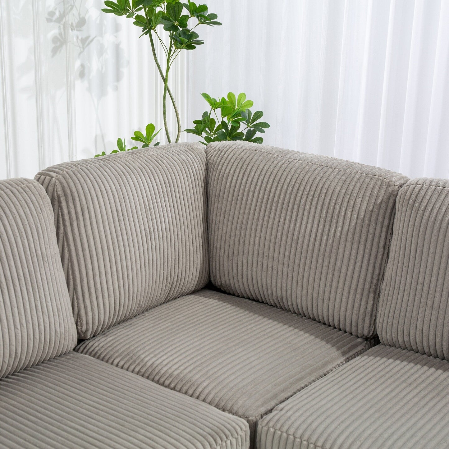 Divano componibile modulare in velluto a coste, divano trasformabile a 6 posti con porte USB, pouf contenitore e portabicchieri per soggiorno