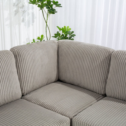 Divano componibile modulare in velluto a coste, divano trasformabile a 6 posti con porte USB, pouf contenitore e portabicchieri per soggiorno