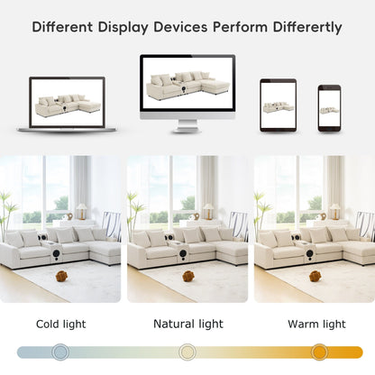 Divano componibile modulare in velluto a coste con altoparlanti Bluetooth, porte di ricarica, portabicchieri, contenitore e pouf per il soggiorno