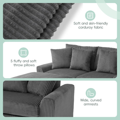 Divano componibile modulare in velluto a coste con altoparlanti Bluetooth, porte di ricarica, portabicchieri, contenitore e pouf per il soggiorno