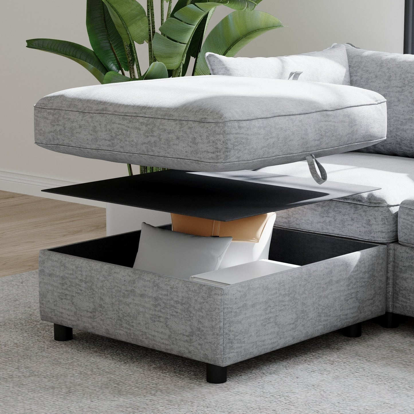 Divano componibile in tessuto modulare, divano letto trasformabile, divano letto con posti a sedere contenitore per soggiorno