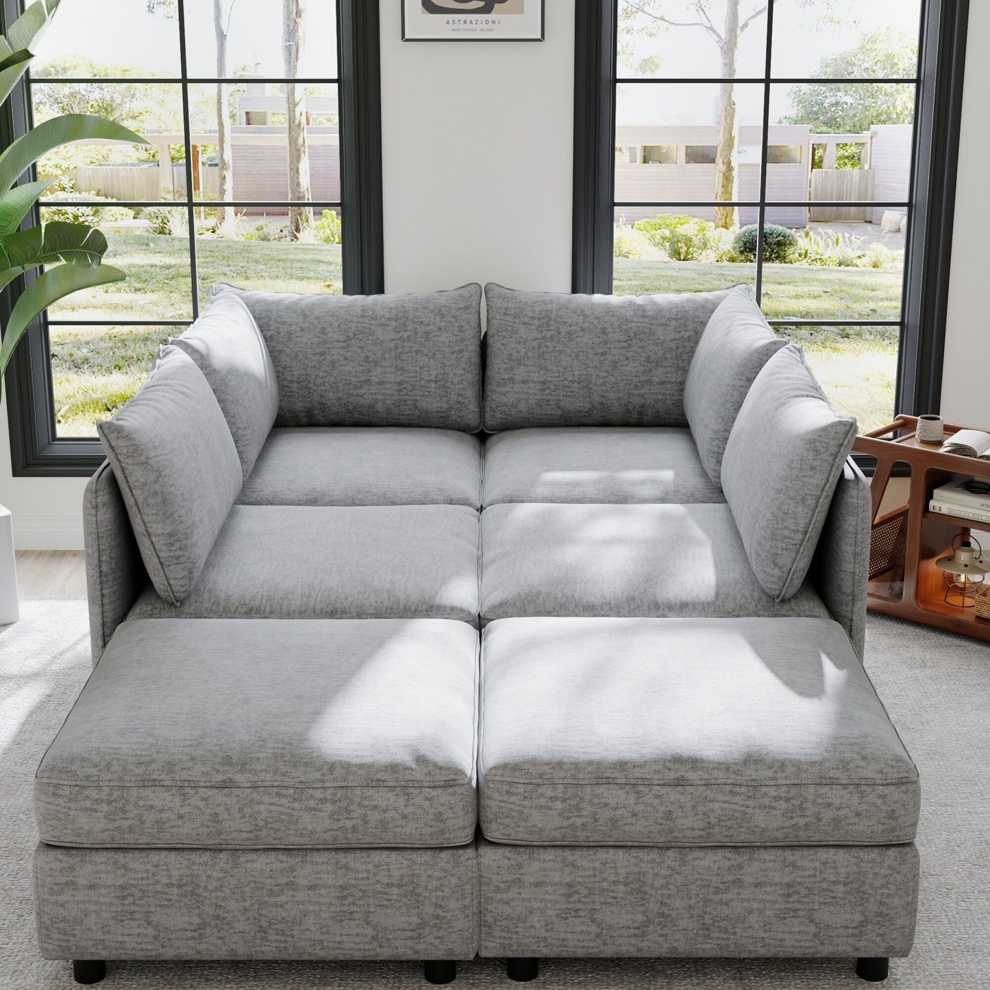 Divano componibile in tessuto modulare, divano letto trasformabile, divano letto con posti a sedere contenitore per soggiorno