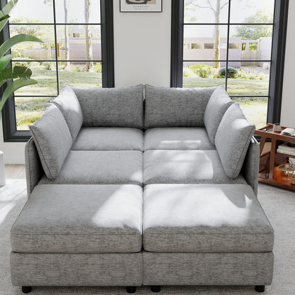 Divano componibile in tessuto modulare, divano letto trasformabile, divano letto con posti a sedere contenitore per soggiorno