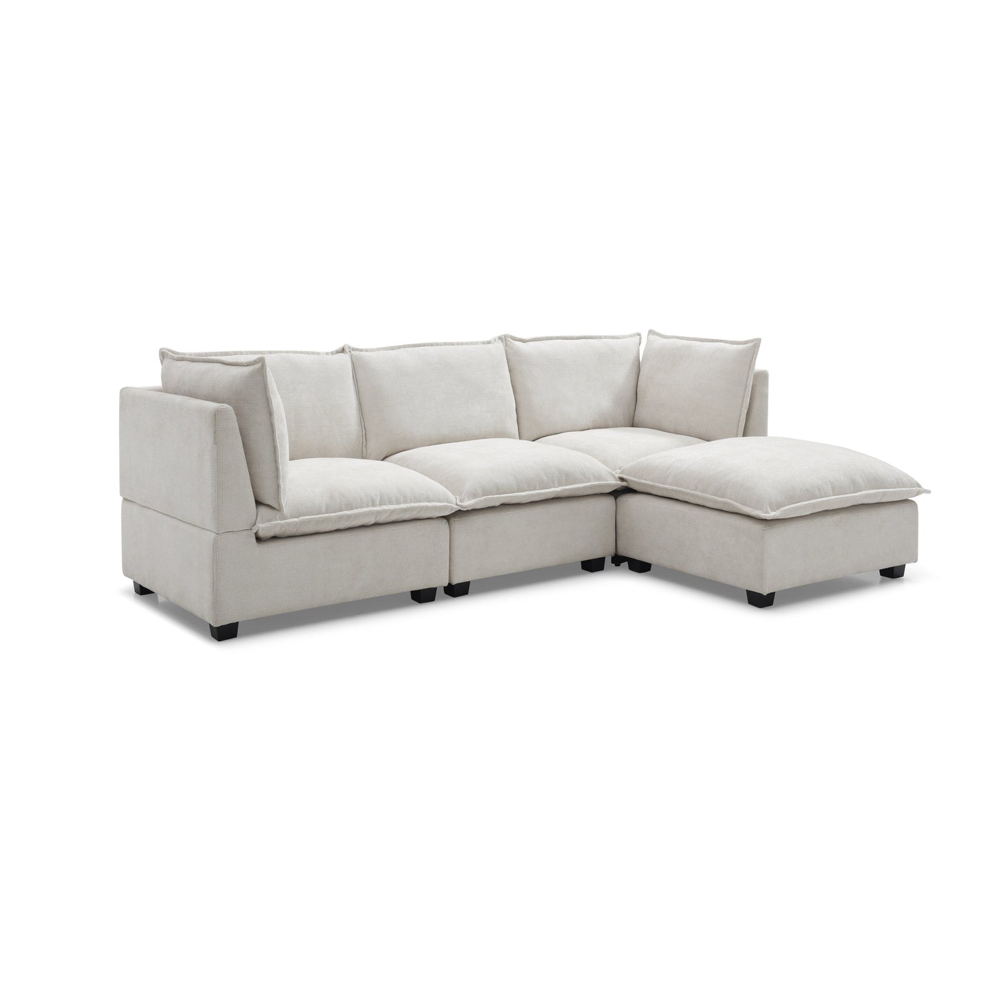 Divano componibile modulare a L in lino con pouf reversibile, morbidi cuscini in piuma d'anatra, perfetto per soggiorno o ufficio