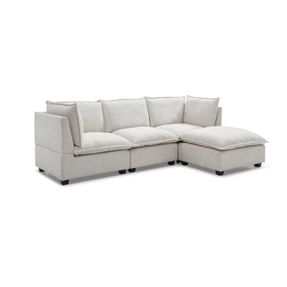 Divano componibile modulare a L in lino con pouf reversibile, morbidi cuscini in piuma d'anatra, perfetto per soggiorno o ufficio