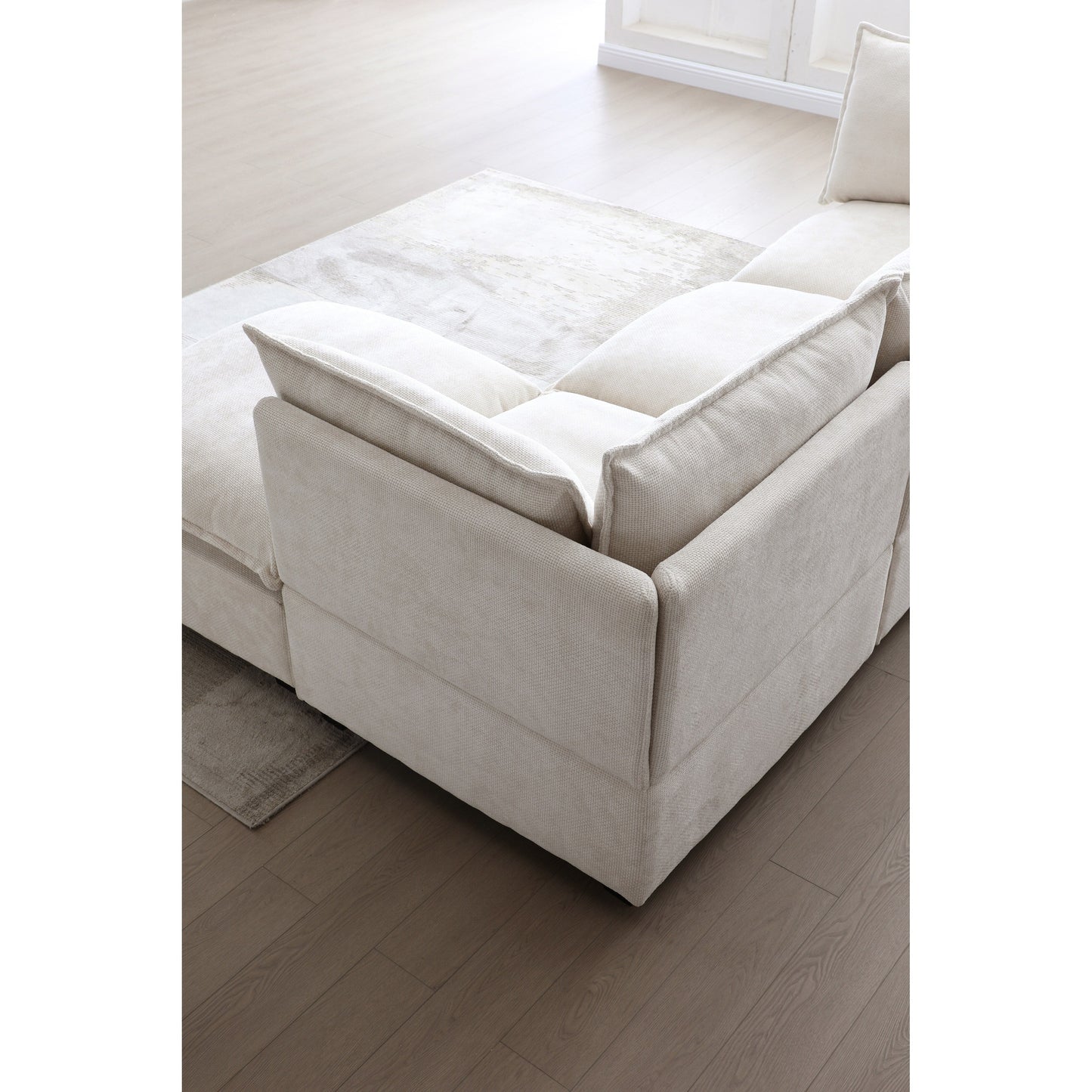 Divano componibile modulare a L in lino con pouf reversibile, morbidi cuscini in piuma d'anatra, perfetto per soggiorno o ufficio