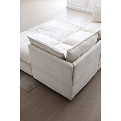 Divano componibile modulare a L in lino con pouf reversibile, morbidi cuscini in piuma d'anatra, perfetto per soggiorno o ufficio