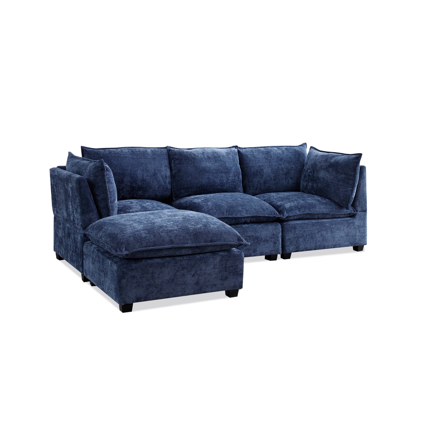 Divano componibile modulare a L in lino con pouf reversibile, morbidi cuscini in piuma d'anatra, perfetto per soggiorno o ufficio