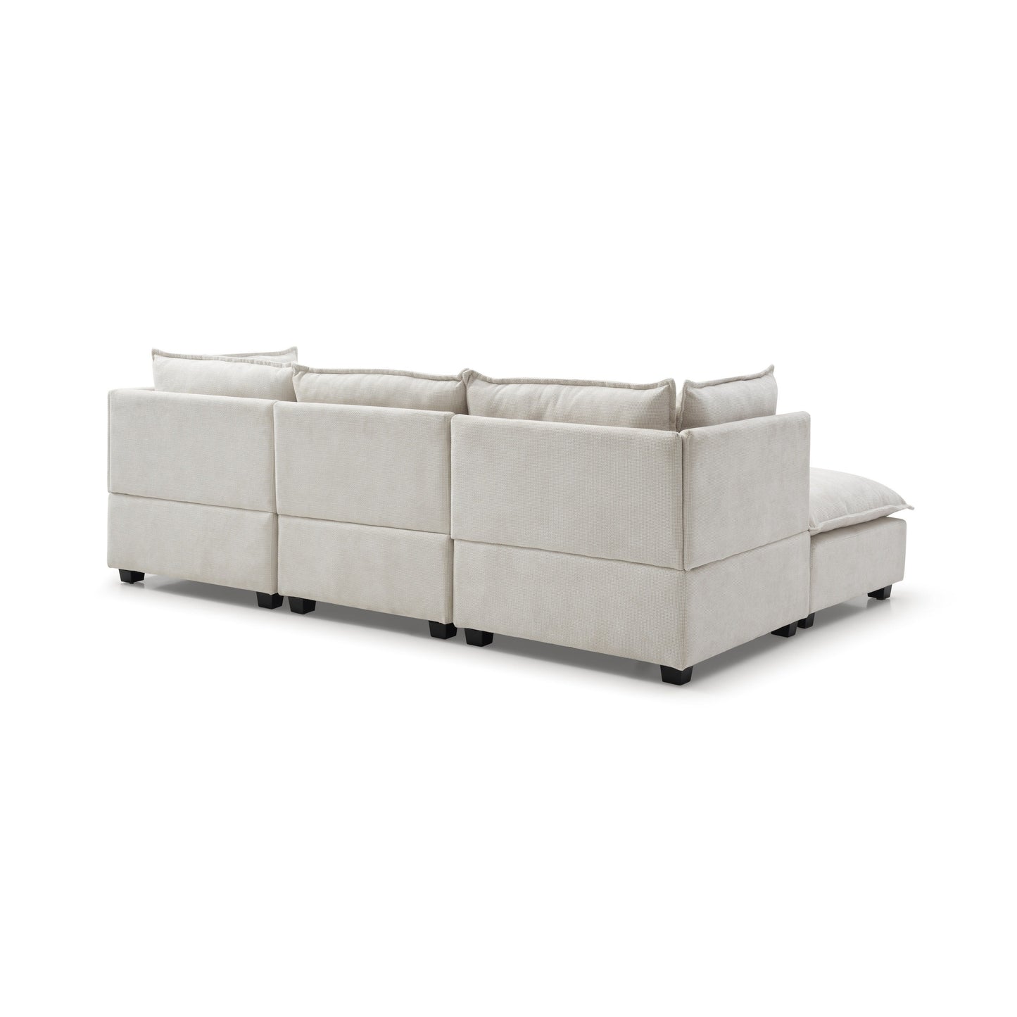 Divano componibile modulare a L in lino con pouf reversibile, morbidi cuscini in piuma d'anatra, perfetto per soggiorno o ufficio