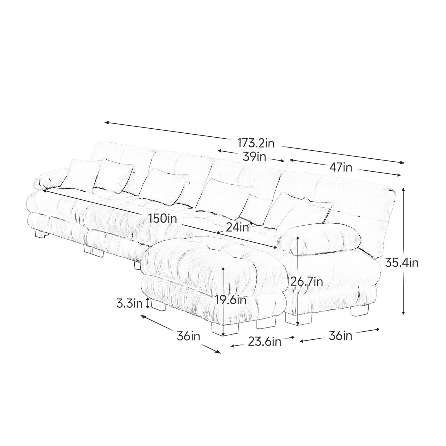 Divano componibile modulare a 4 posti a forma di L, divano Cloud con pouf trasformabili, combinazione libera per soggiorno