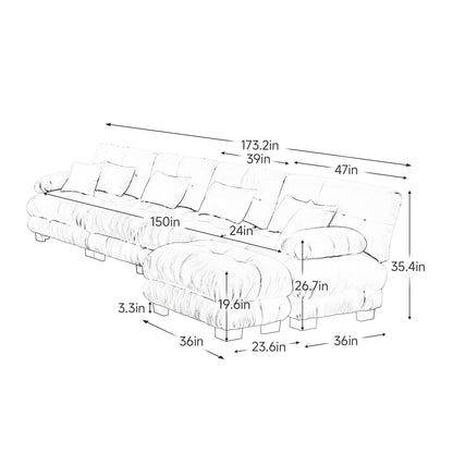 Divano componibile modulare a 4 posti a forma di L, divano Cloud con pouf trasformabili, combinazione libera per soggiorno