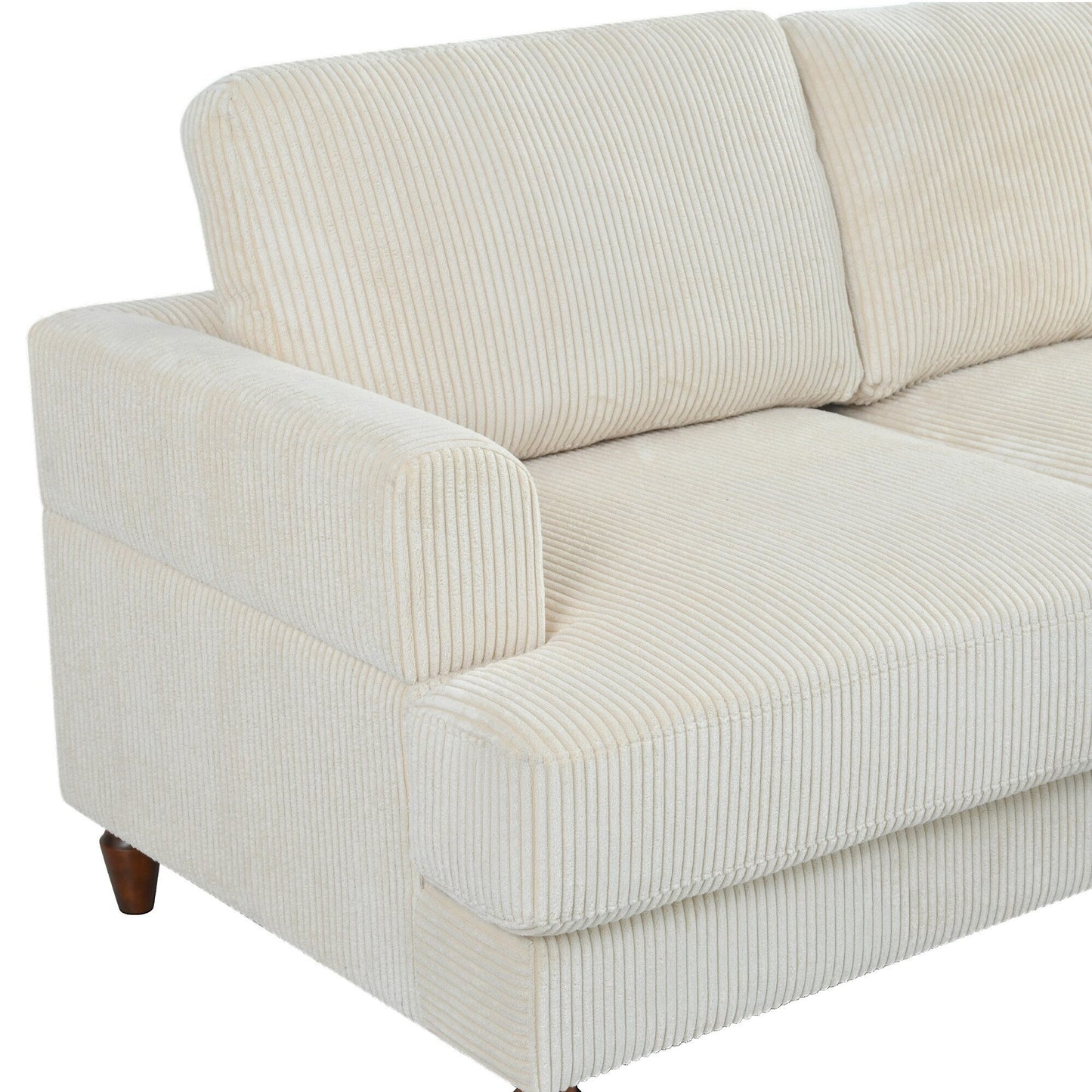 Divano componibile modulare a 6 posti in velluto a coste a forma di L con pouf e gambe in legno per soggiorno e ufficio