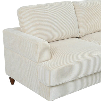 Divano componibile modulare a 6 posti in velluto a coste a forma di L con pouf e gambe in legno per soggiorno e ufficio