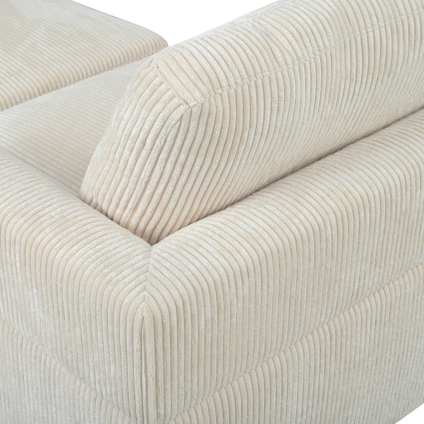 Divano componibile modulare a 6 posti in velluto a coste a forma di L con pouf e gambe in legno per soggiorno e ufficio