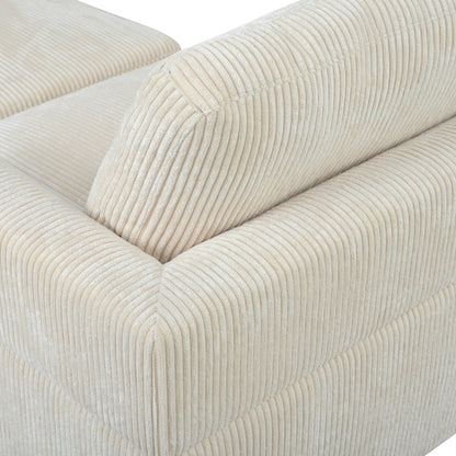 Divano componibile modulare a 6 posti in velluto a coste a forma di L con pouf e gambe in legno per soggiorno e ufficio