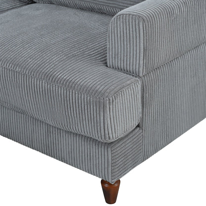 Divano componibile modulare a 6 posti in velluto a coste a forma di L con pouf e gambe in legno per soggiorno e ufficio