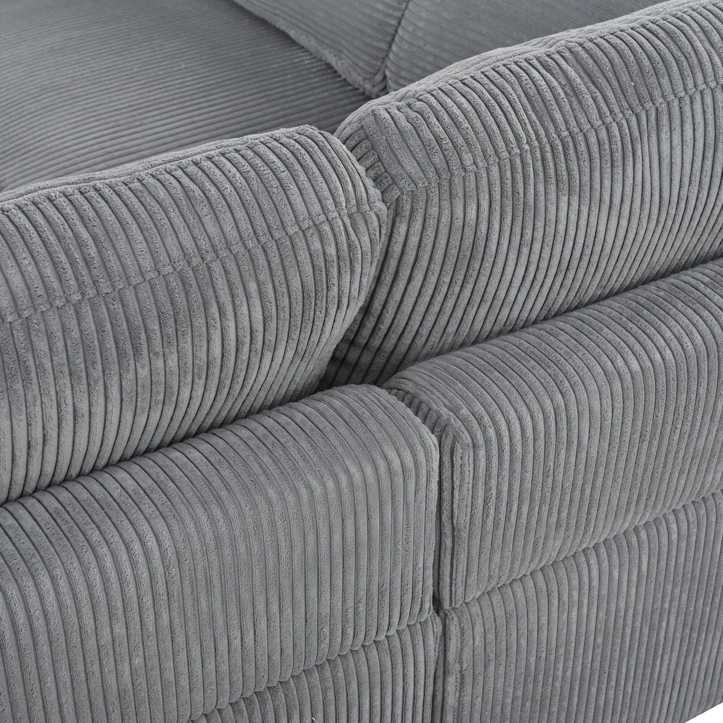 Divano componibile modulare a 6 posti in velluto a coste a forma di L con pouf e gambe in legno per soggiorno e ufficio