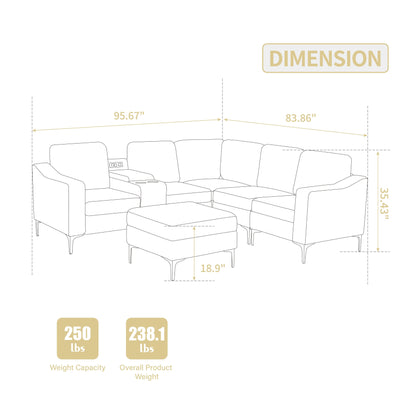 Divano componibile modulare a L in velluto a coste con porte USB, pouf contenitore e portabicchieri per soggiorno e appartamento
