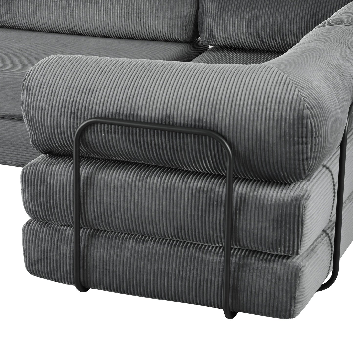 Divano letto componibile a 4 posti in velluto a coste a forma di L, con cuscini a cuneo, per soggiorno e appartamento