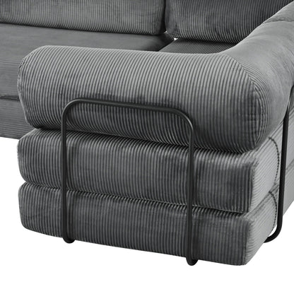 Divano letto componibile a 4 posti in velluto a coste a forma di L, con cuscini a cuneo, per soggiorno e appartamento