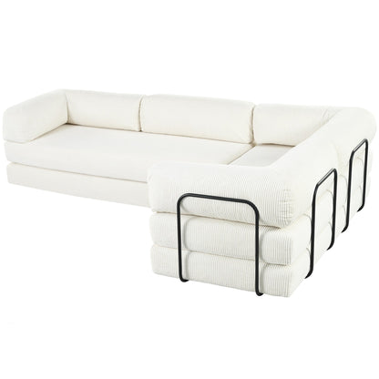 Divano letto componibile a 4 posti in velluto a coste a forma di L, con cuscini a cuneo, per soggiorno e appartamento