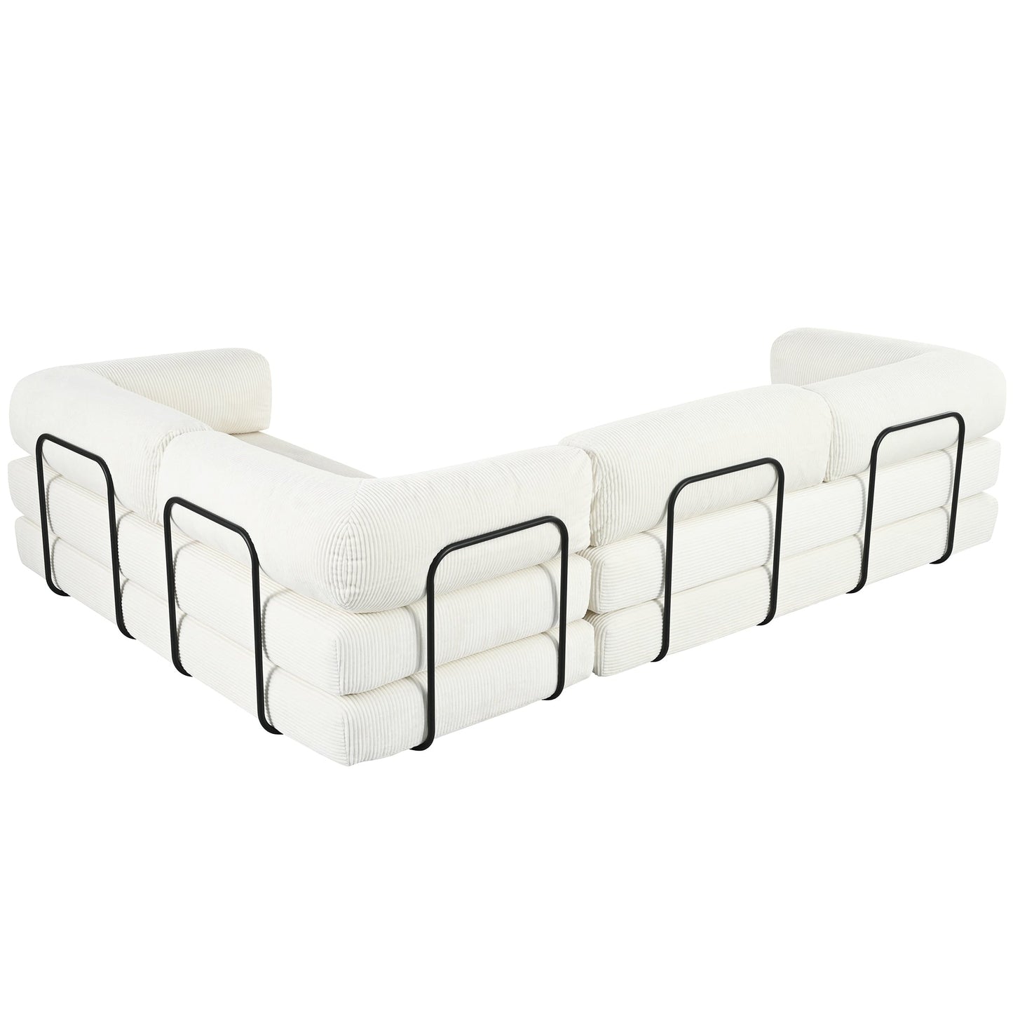 Divano letto componibile a 4 posti in velluto a coste a forma di L, con cuscini a cuneo, per soggiorno e appartamento