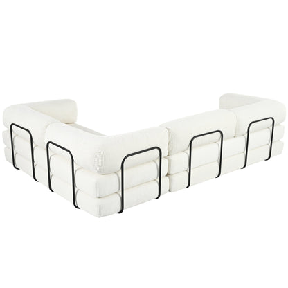 Divano letto componibile a 4 posti in velluto a coste a forma di L, con cuscini a cuneo, per soggiorno e appartamento