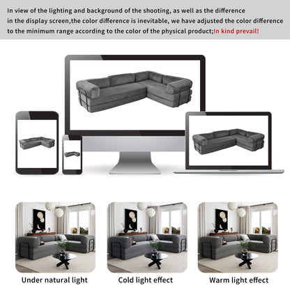 Divano letto componibile a 4 posti in velluto a coste a forma di L, con cuscini a cuneo, per soggiorno e appartamento