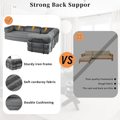 Divano letto componibile a 4 posti in velluto a coste a forma di L, con cuscini a cuneo, per soggiorno e appartamento