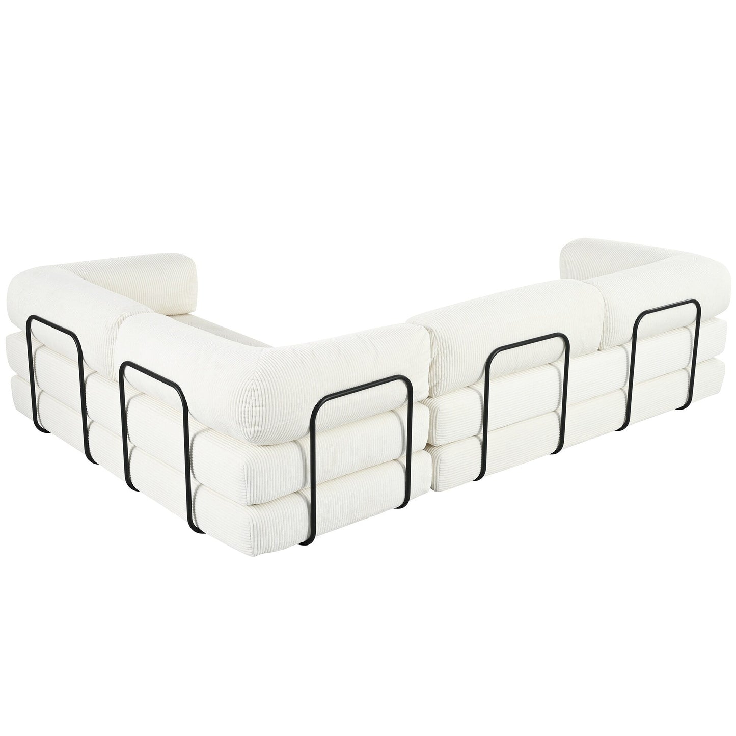 Divano letto componibile a 4 posti in velluto a coste a forma di L, con cuscini a cuneo, per soggiorno e appartamento