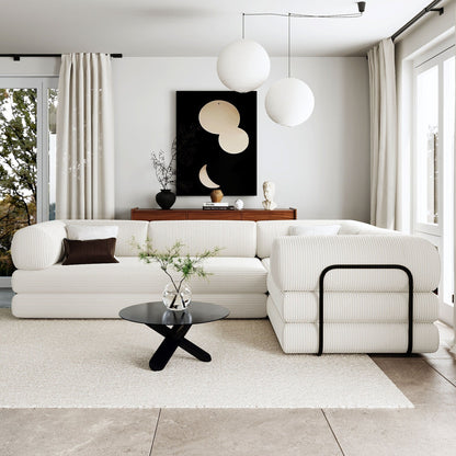 Divano letto componibile a 4 posti in velluto a coste a forma di L, con cuscini a cuneo, per soggiorno e appartamento