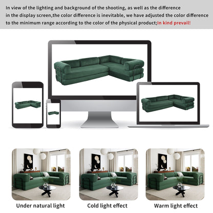 Divano letto componibile a 4 posti in velluto a coste a forma di L, con cuscini a cuneo, per soggiorno e appartamento