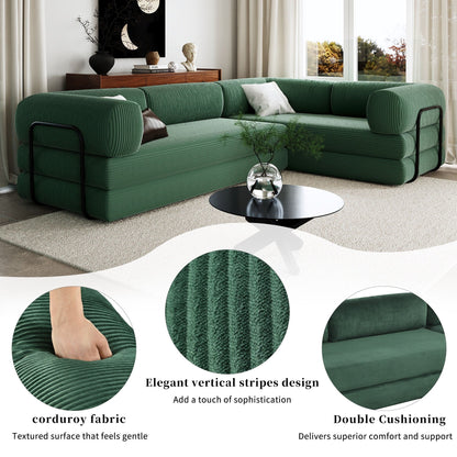 Divano letto componibile a 4 posti in velluto a coste a forma di L, con cuscini a cuneo, per soggiorno e appartamento