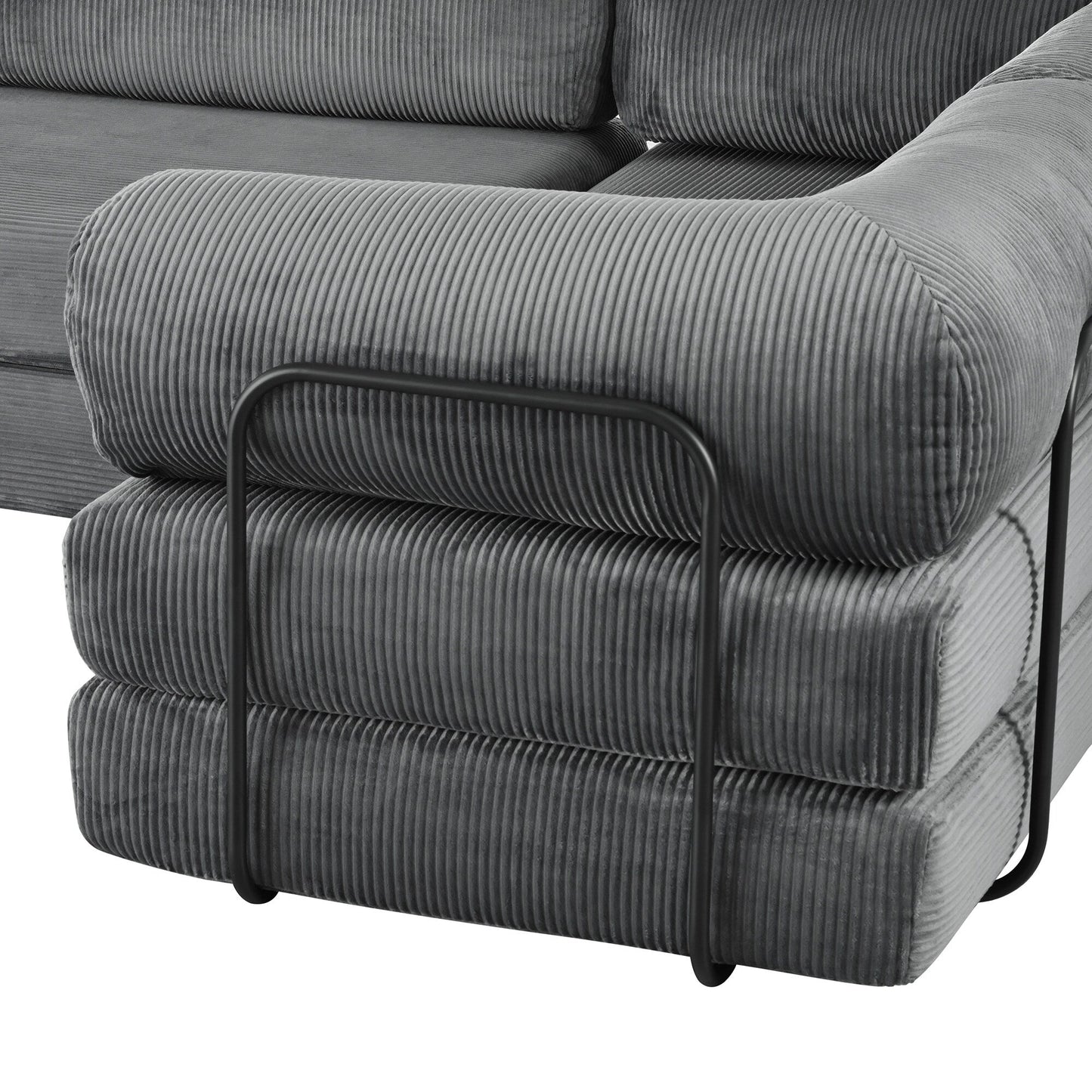 Divano letto componibile a 4 posti in velluto a coste a forma di L, con cuscini a cuneo, per soggiorno e appartamento