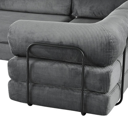 Divano letto componibile a 4 posti in velluto a coste a forma di L, con cuscini a cuneo, per soggiorno e appartamento