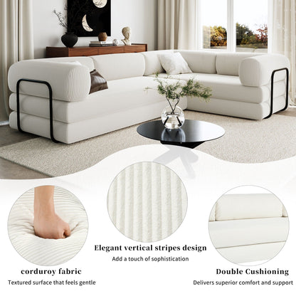 Divano letto componibile a 4 posti in velluto a coste a forma di L, con cuscini a cuneo, per soggiorno e appartamento