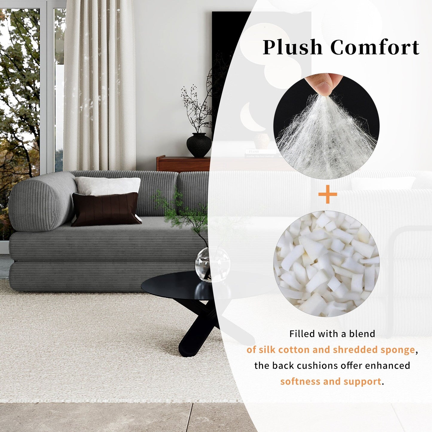 Divano letto componibile a 4 posti in velluto a coste a forma di L, con cuscini a cuneo, per soggiorno e appartamento