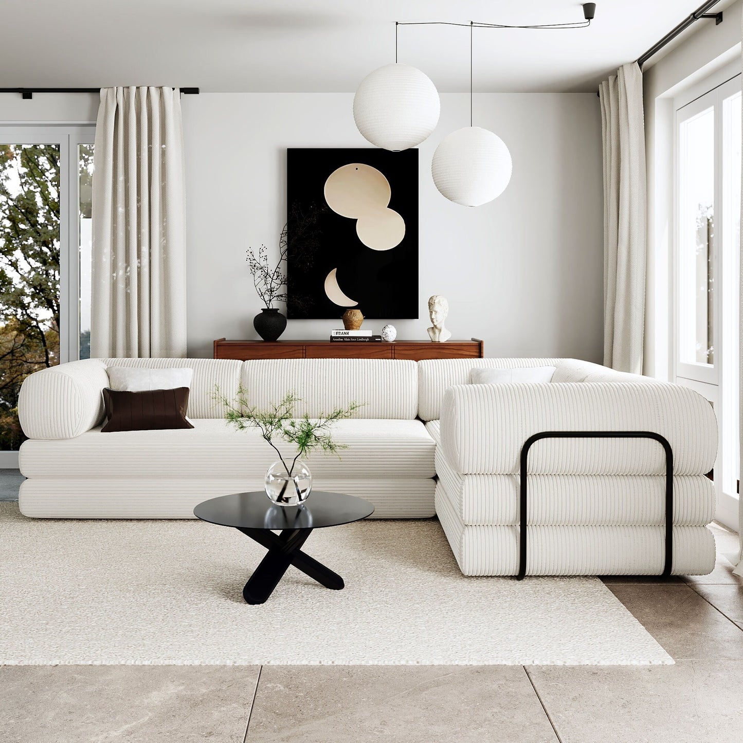 Divano letto componibile a 4 posti in velluto a coste a forma di L, con cuscini a cuneo, per soggiorno e appartamento