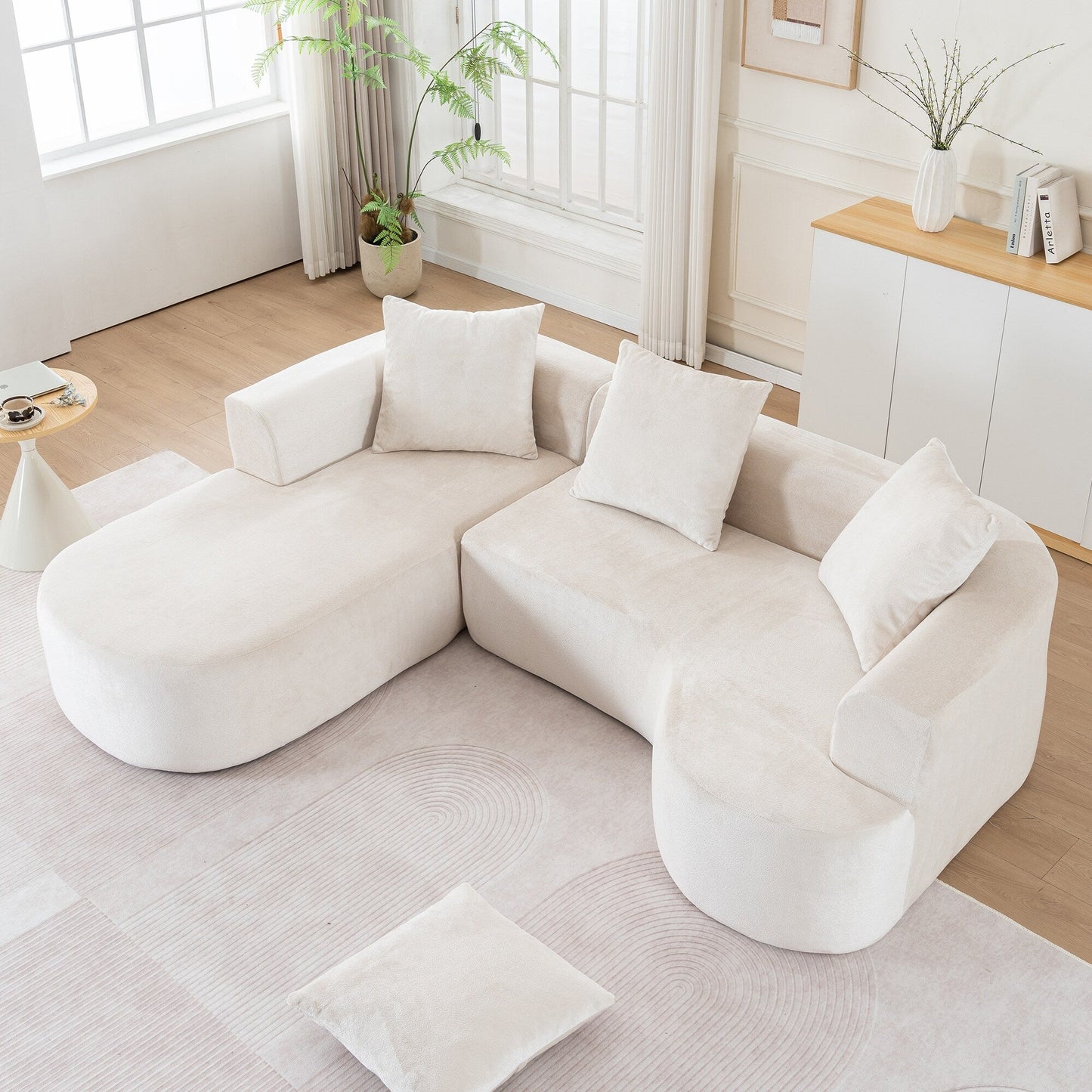 Divano letto componibile modulare a L con chaise longue e seduta profonda per soggiorno e ufficio