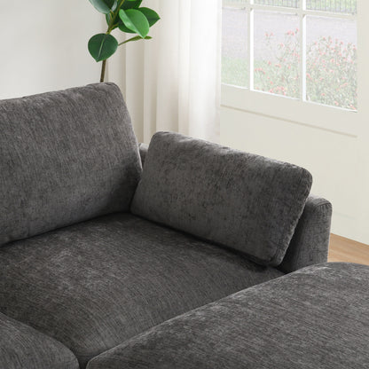 Divano componibile modulare a L con tavolo pieghevole, doppia ricarica USB, tasche laterali portaoggetti e pouf mobile