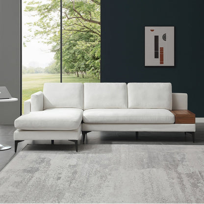 Divano modulare a L con design reversibile e scatola decorativa in legno integrata