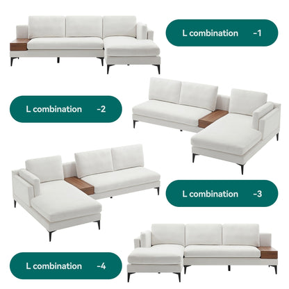 Divano modulare a L con design reversibile e scatola decorativa in legno integrata