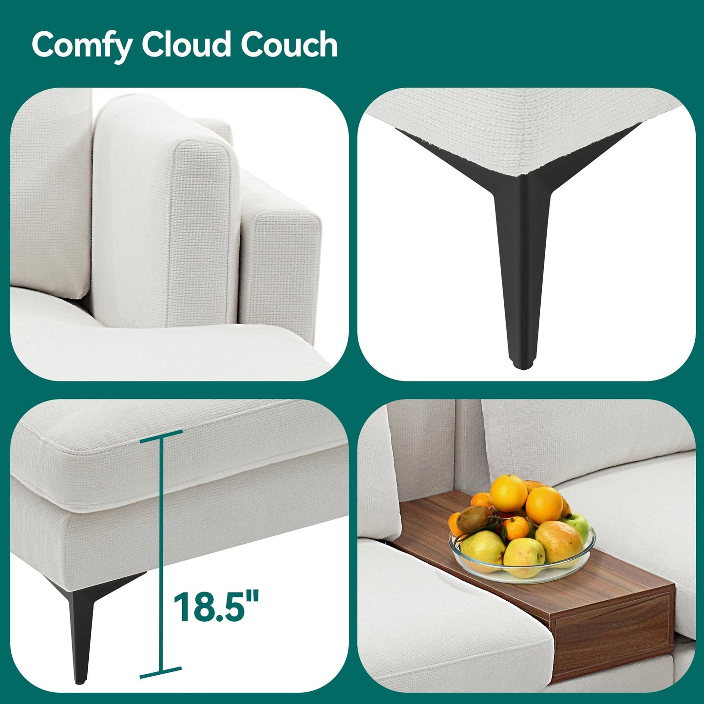 Divano modulare a L con design reversibile e scatola decorativa in legno integrata