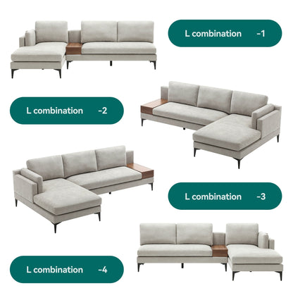 Divano modulare a L con design reversibile e scatola decorativa in legno integrata