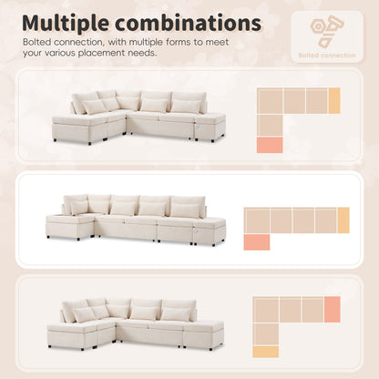 Divano letto componibile modulare estraibile con bracciolo di ricarica regolabile e pouf contenitore per soggiorno e appartamento