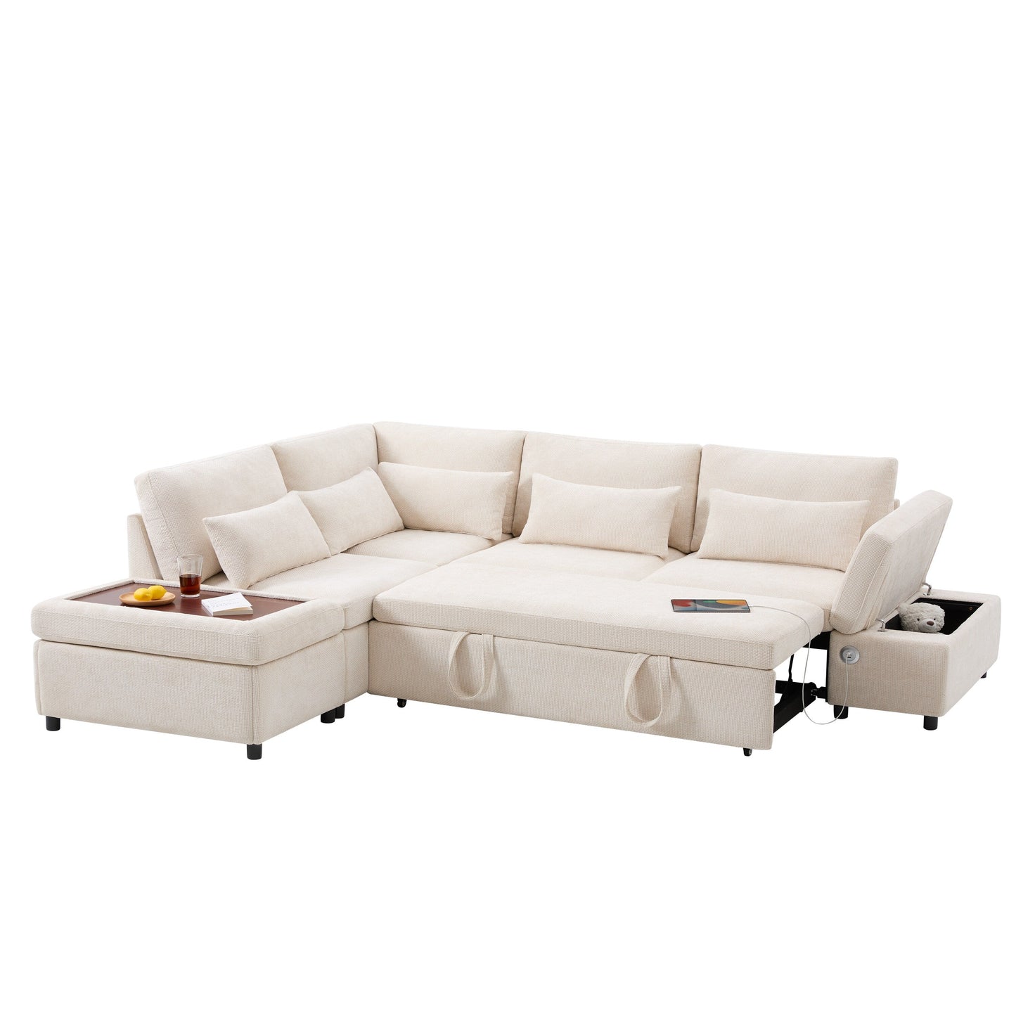 Divano letto componibile modulare estraibile con bracciolo di ricarica regolabile e pouf contenitore per soggiorno e appartamento