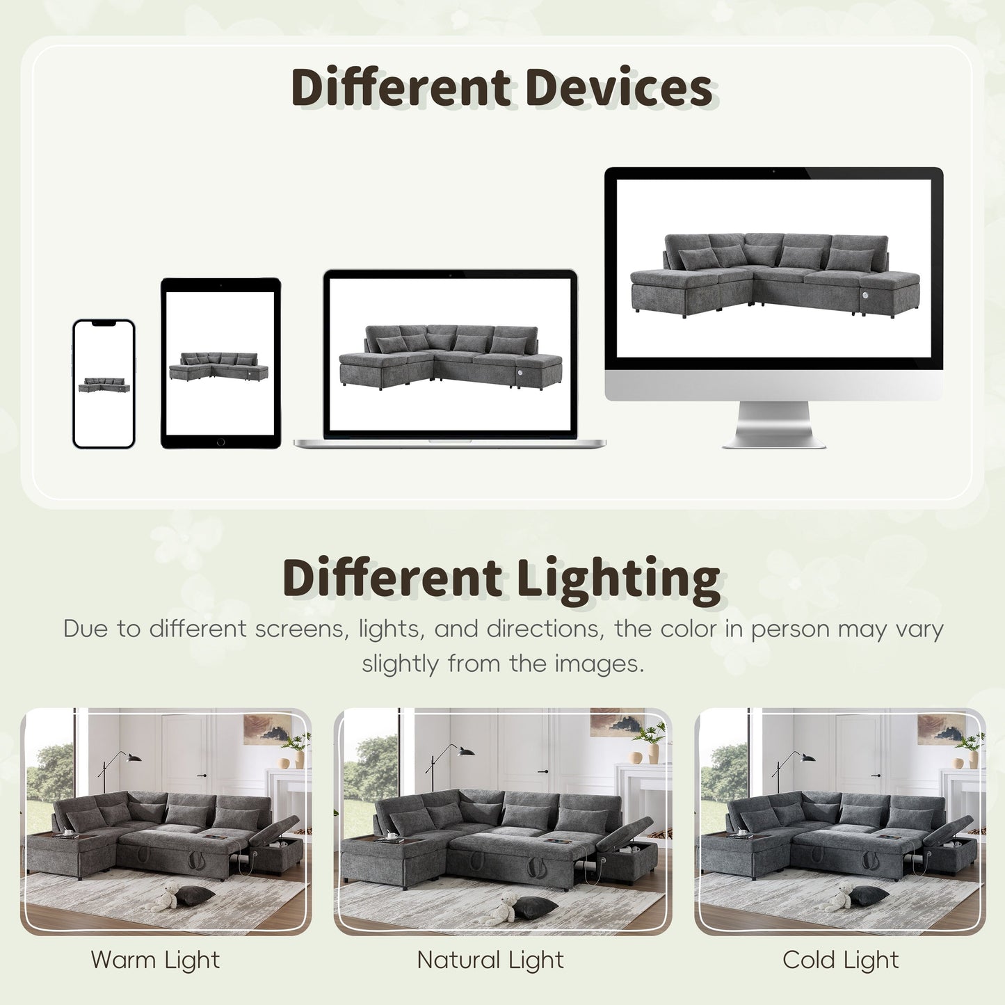 Divano letto componibile modulare estraibile con bracciolo di ricarica regolabile e pouf contenitore per soggiorno e appartamento