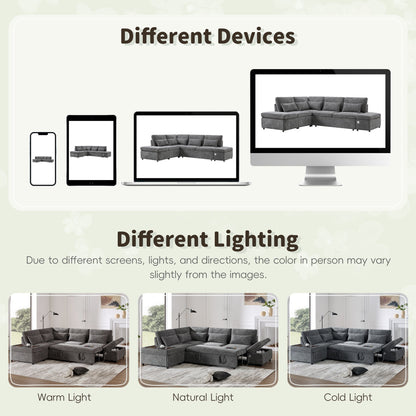 Divano letto componibile modulare estraibile con bracciolo di ricarica regolabile e pouf contenitore per soggiorno e appartamento