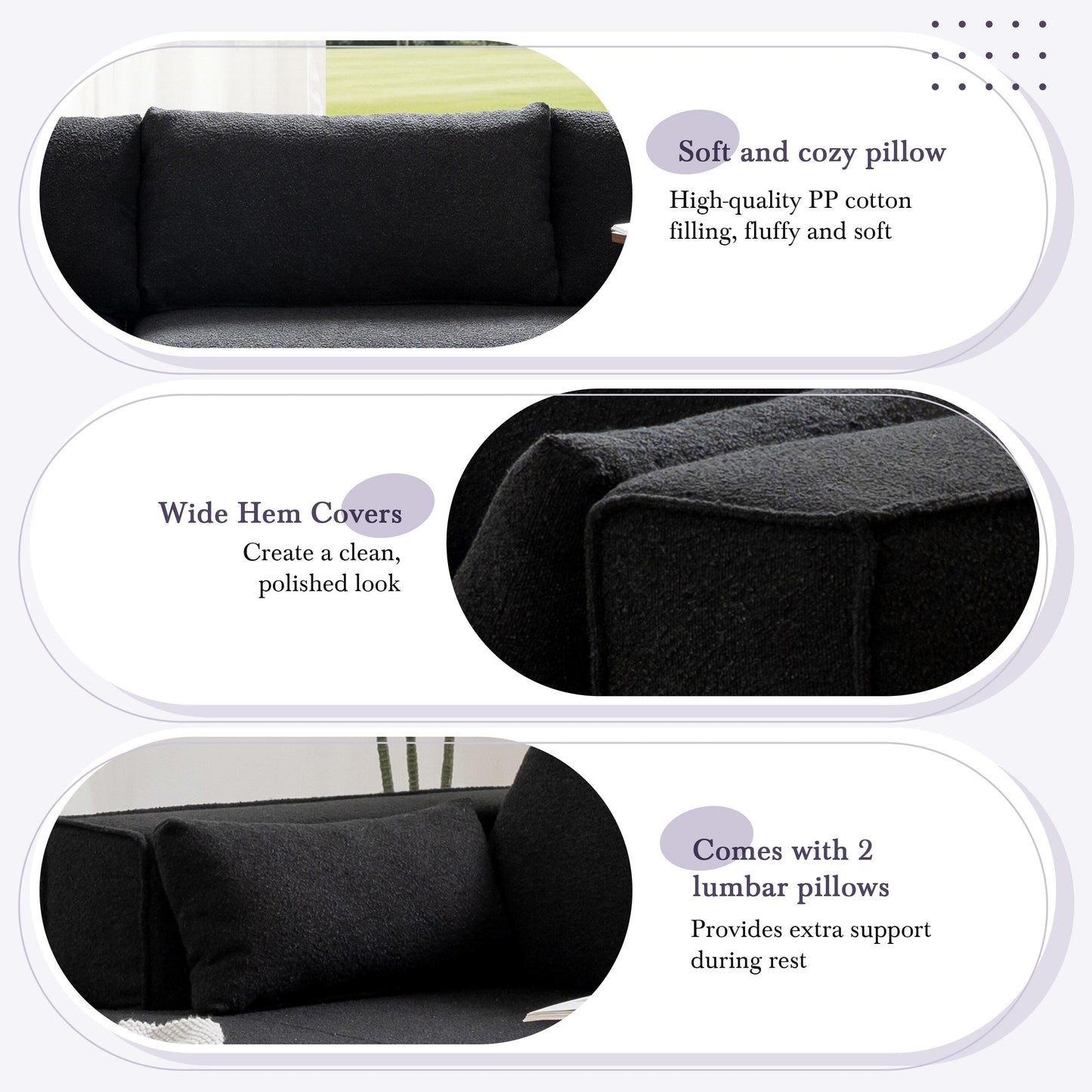 Divano componibile modulare con tavolino laterale gratuito, seduta ampia, divano in tessuto bouclé completamente compresso e antipiega con chaise longue